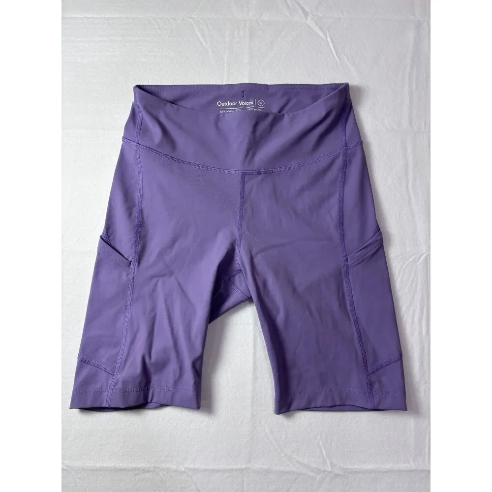 Outdoor Voices High Rise Bike Shorts Side Pockets Purple Lilac Small